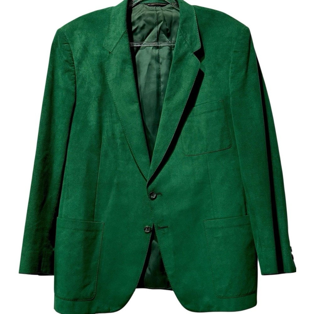 Canterbury Bachrachs Vintage 70s Green Wool Cashmere‎ Blend Suede Look Blazer L